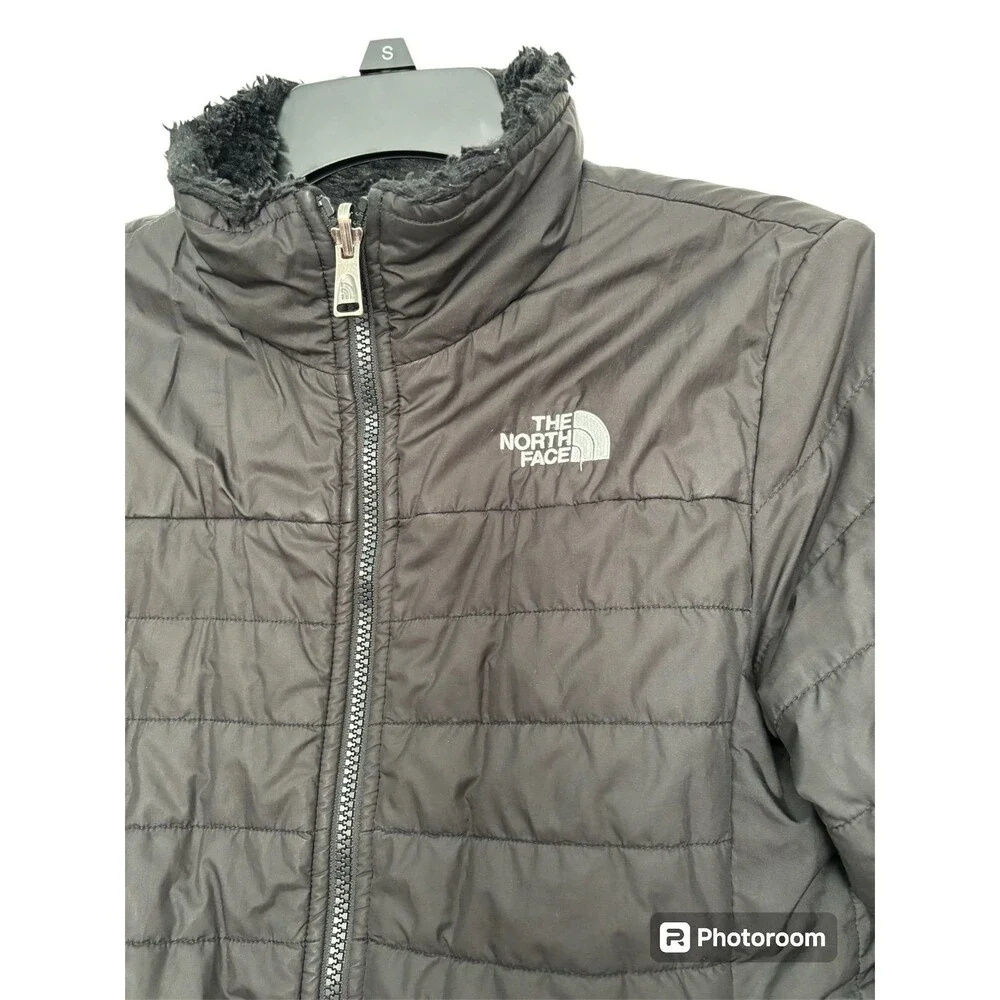 The North Face Reversible Puffer Plush Fleece Jacket Girls Size L 14/16 Black